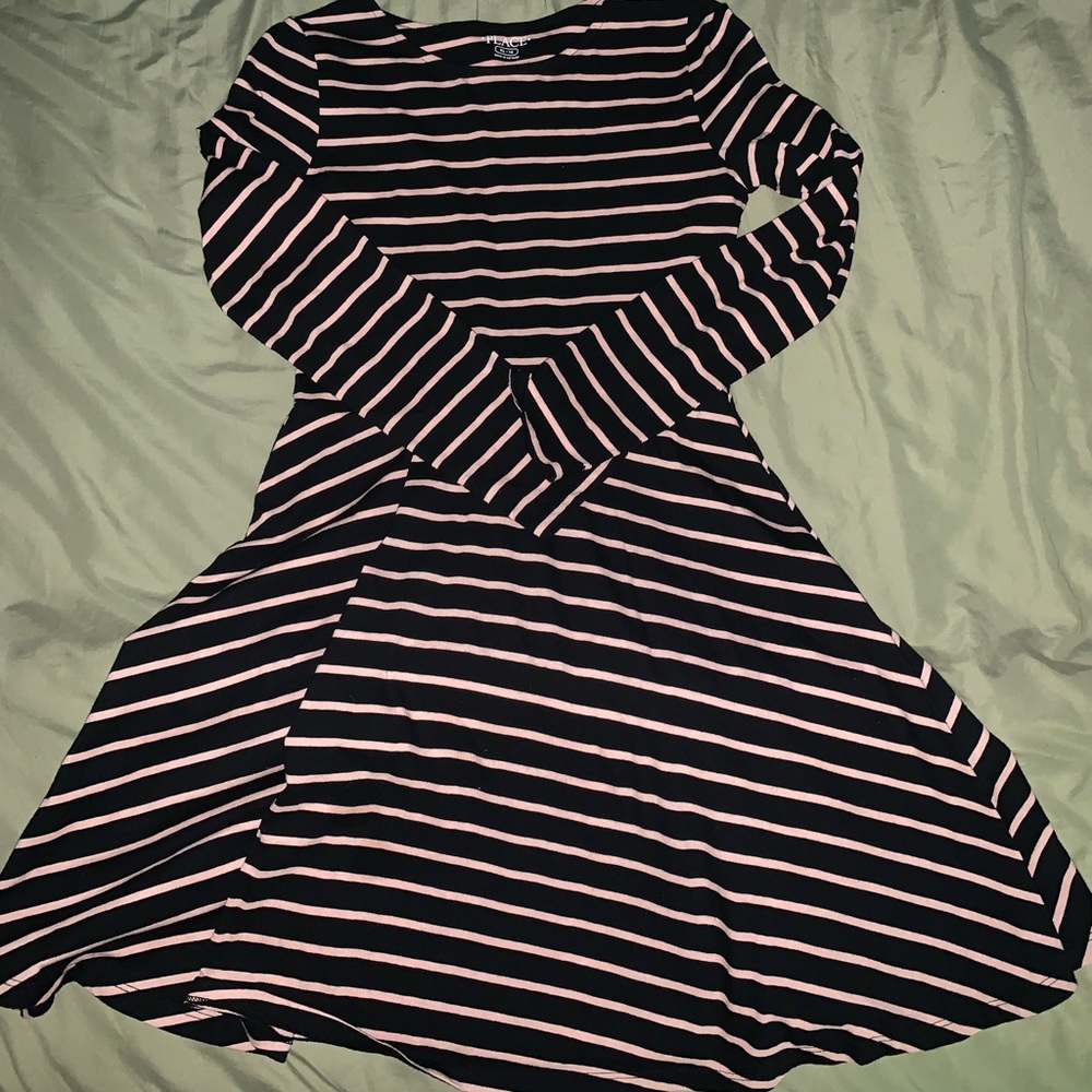 Blue and pink striped longsleeve dress